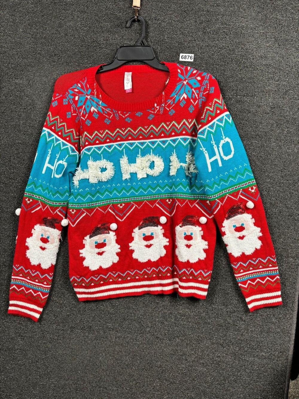 No Boundaries Christmas Sweater Womens 2XL Red Ho Ho Ho Santa Ugly Pullover